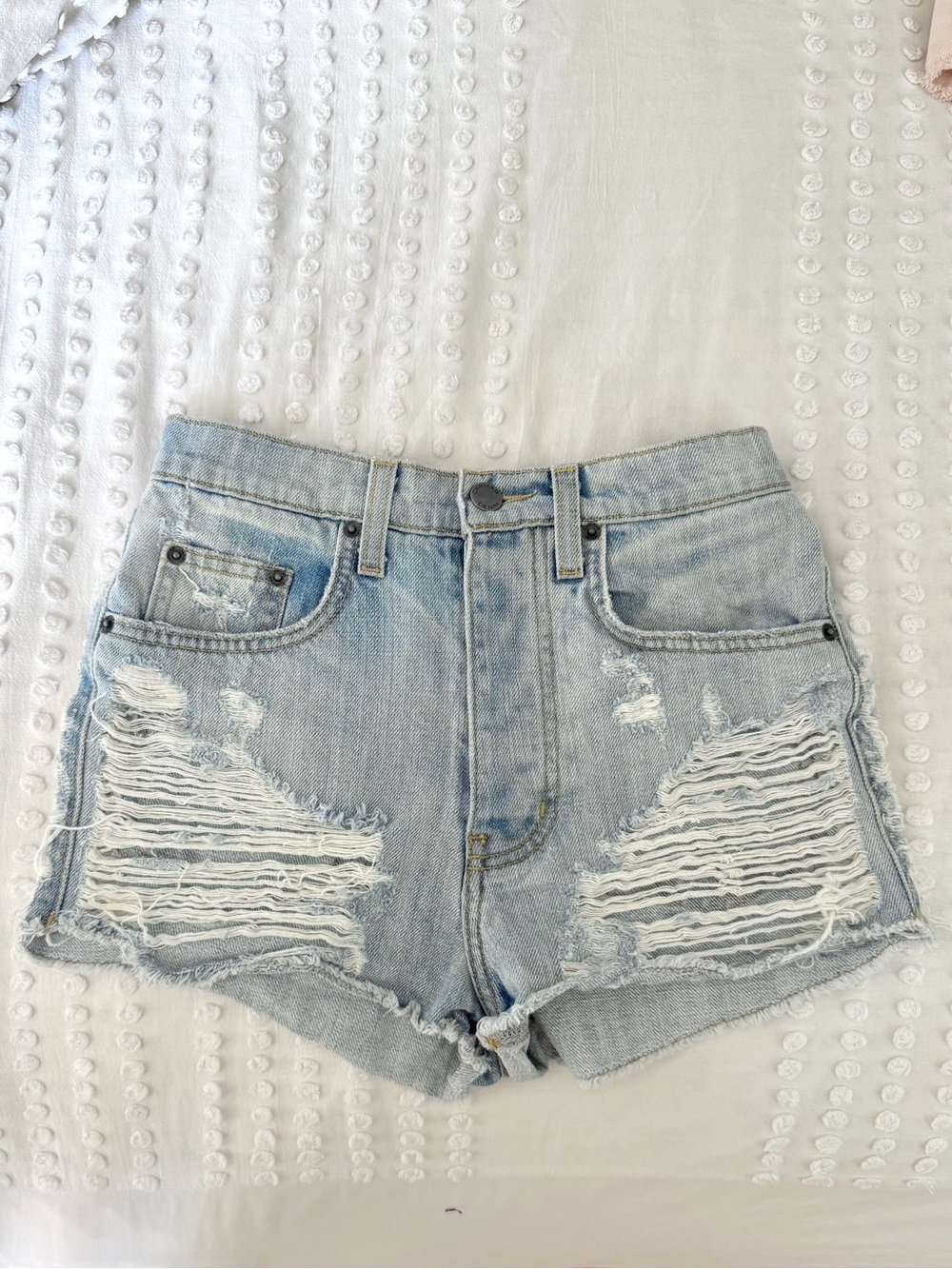 LF Carmar Light Blue Distressed High-Rise Denim Shorts